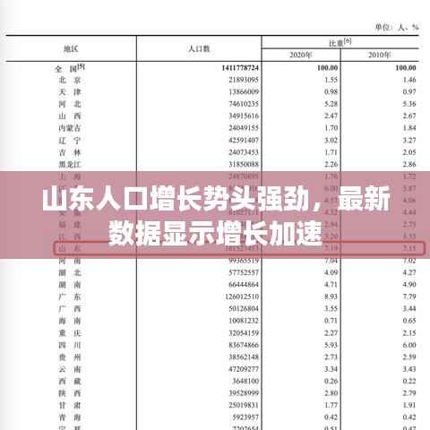 山东人口增长势头强劲,最新数据显示增长加速